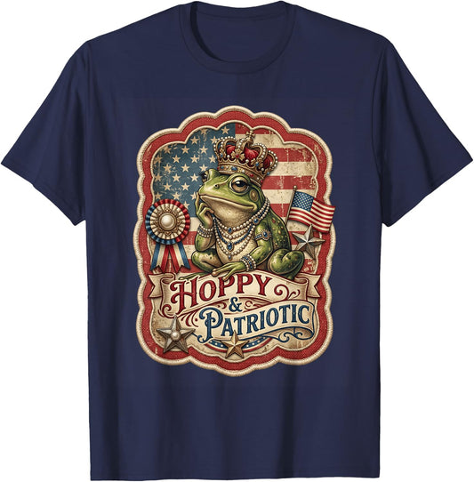 Vintage 4th of July Hoppy and Patriotic Frog Graphic Women T-Shirt - T-Shirt | Navy