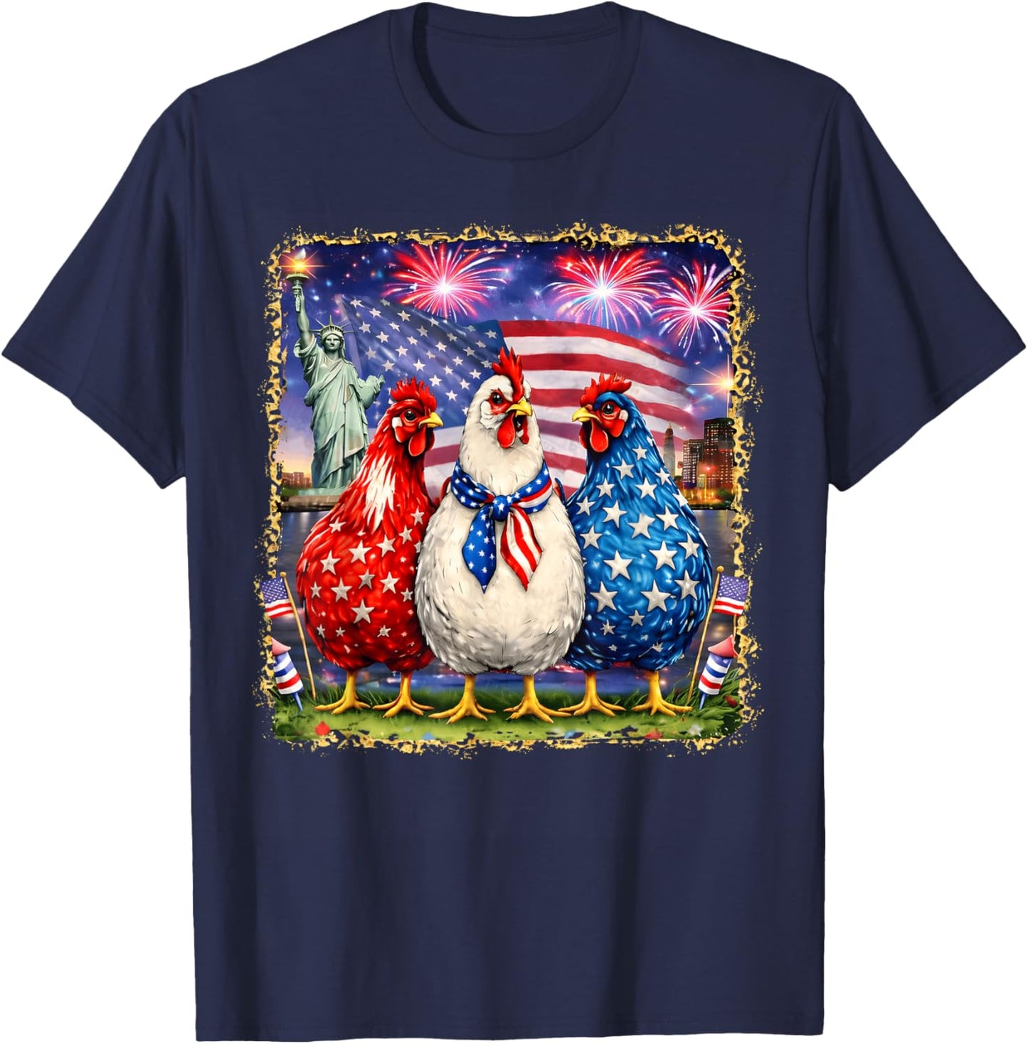 4th of July Patriotic Chickens America Women Girl USA Flag T-Shirt - T-Shirt | Navy