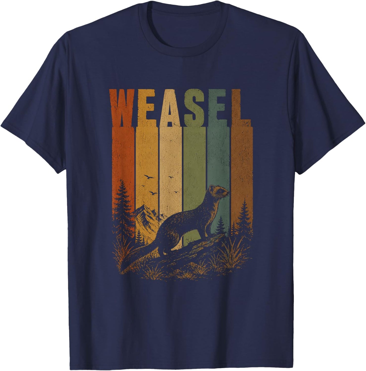 Retro Weasel Artwork Design T-Shirt - T-Shirt | Navy