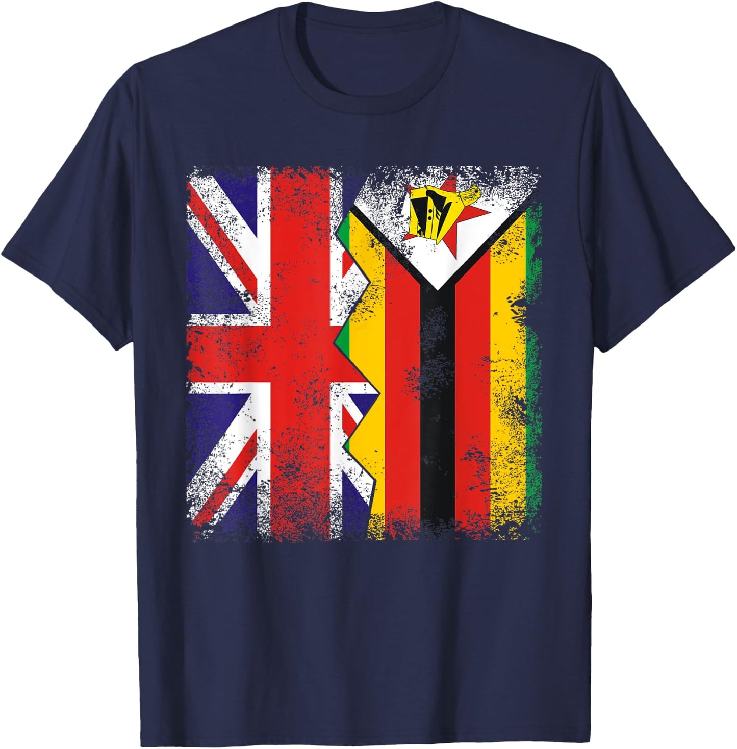 Zimbabwean Roots | Half British Flags | UK Zimbabwe Vintage T-Shirt - T-Shirt | Navy