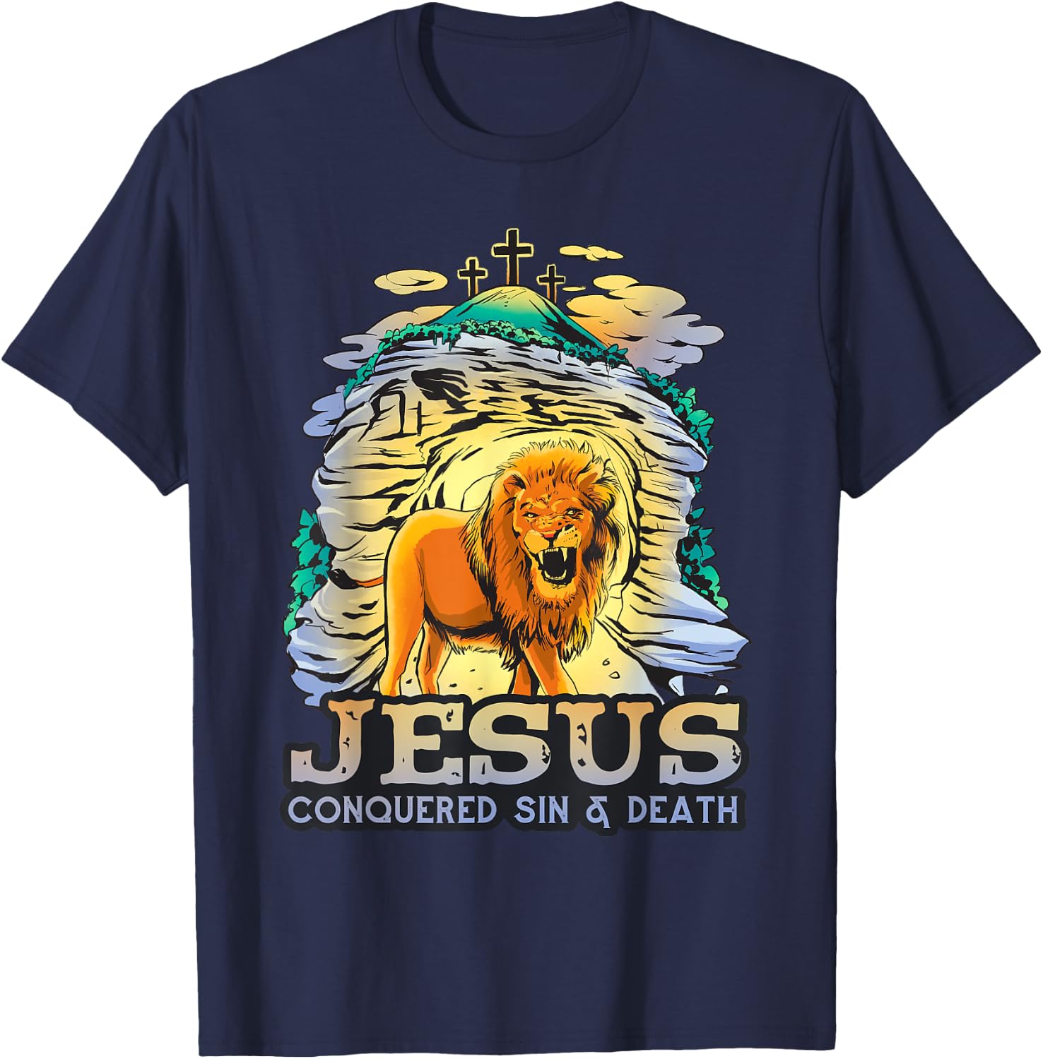 Jesus Conquered Sin and Death Powerful Symbolism of Victory T-Shirt - T-Shirt | Navy
