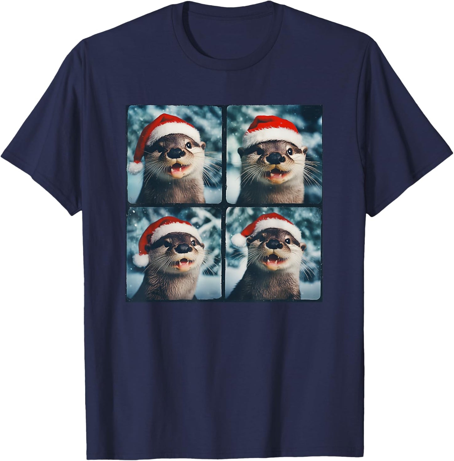 Winter Otter Wearing Santa Hat Christmas Sea Otter Lover T-Shirt - T-Shirt | Navy