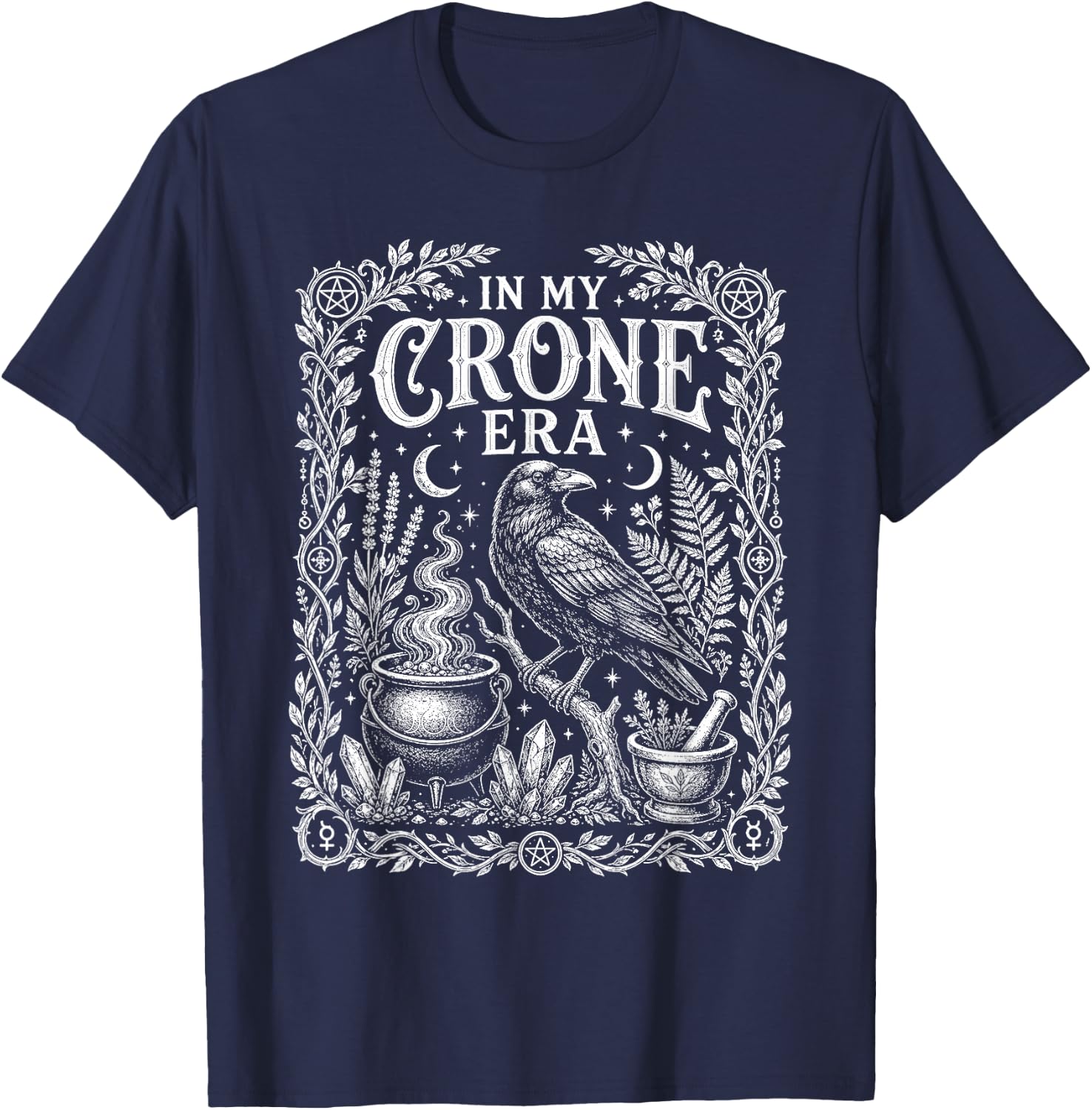 in My Crone Era Witchy Raven Cauldron T-Shirt - T-Shirt | Navy