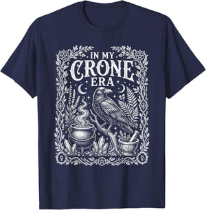 in My Crone Era Witchy Raven Cauldron T-Shirt - T-Shirt | Navy