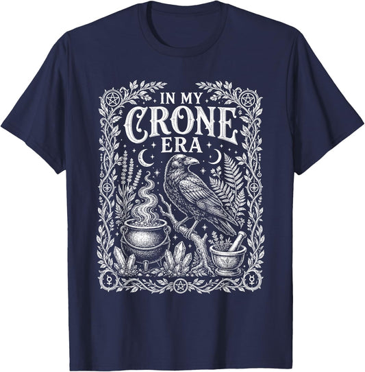 in My Crone Era Witchy Raven Cauldron T-Shirt - T-Shirt | Navy