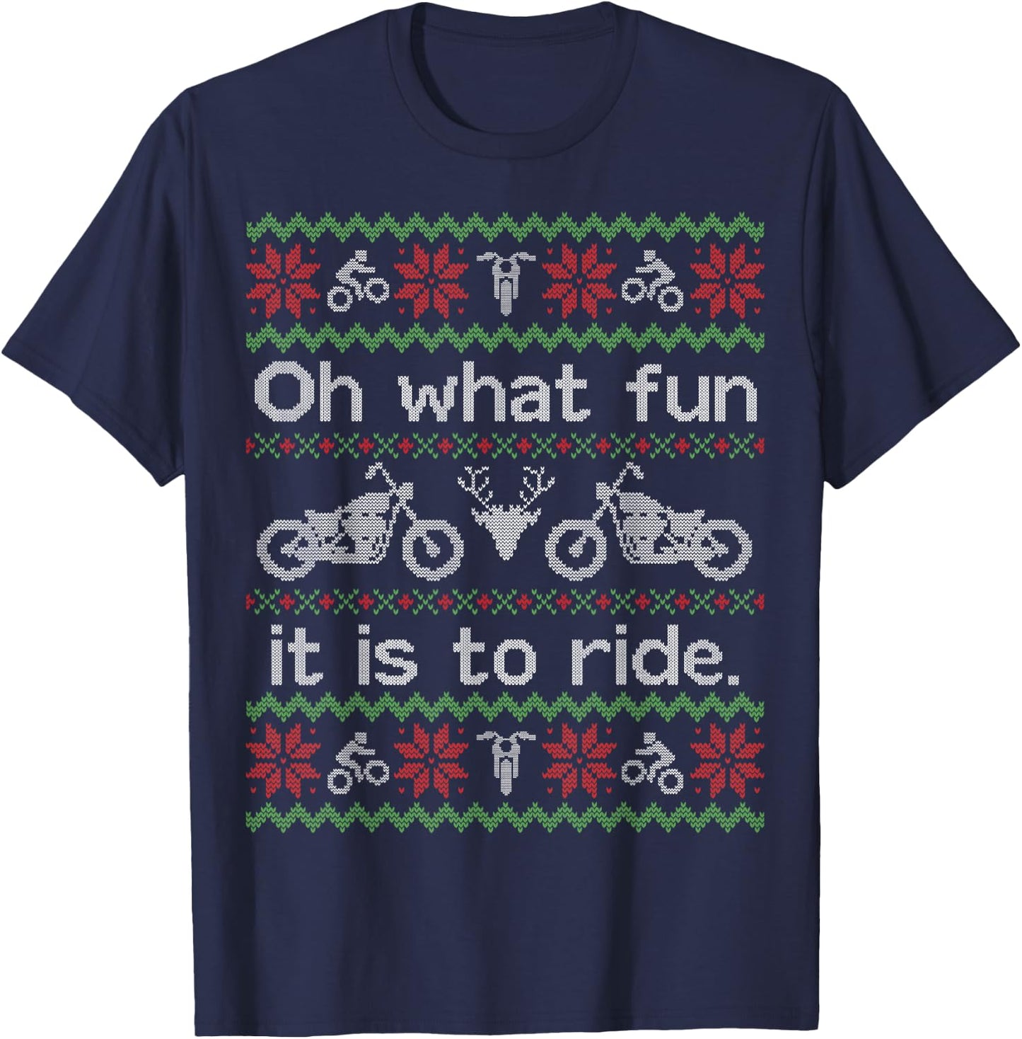 Funny Ugly Sweater Shirt Christmas Motorcycle Hog Biker Gift T-Shirt - T-Shirt | Navy