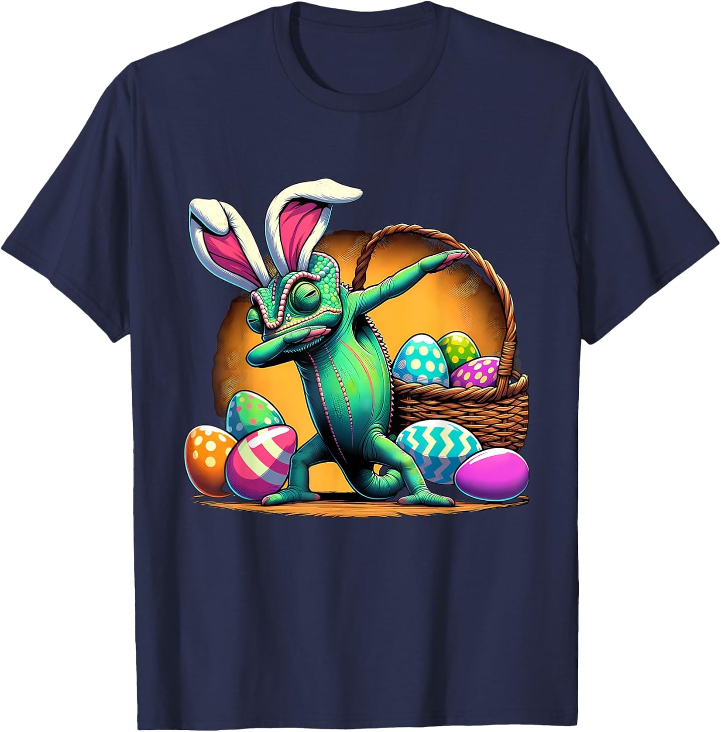 Dabbing Easter Bunny Chameleon T-Shirt - T-Shirt | Navy