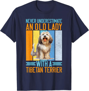 Never underestimate an old Lady with a Tibetan Terrier T-Shirt - T-Shirt | Navy