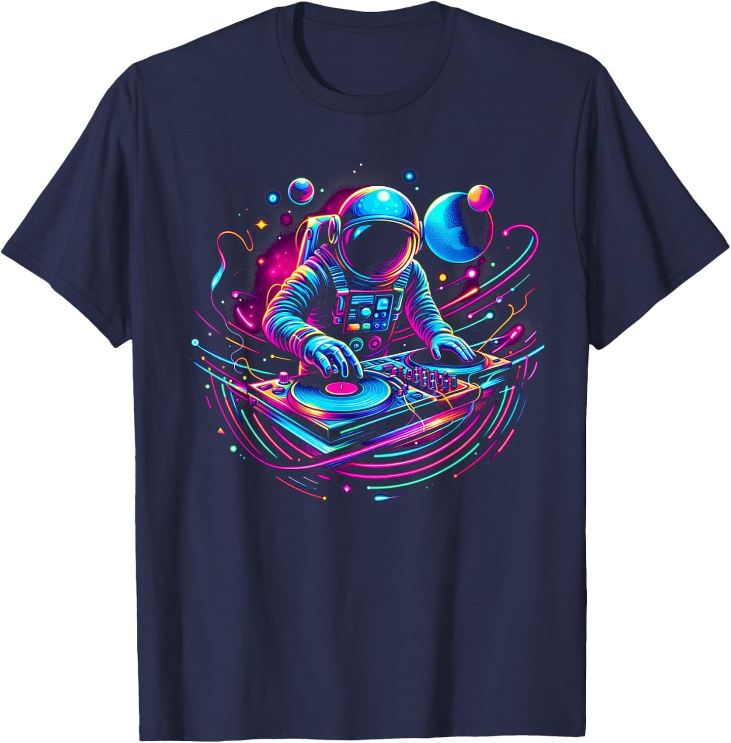Astronaut DJ, DJing in Space, Music Lover cool Graphic T-Shirt - T-Shirt | Navy