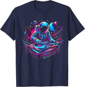 Astronaut DJ, DJing in Space, Music Lover cool Graphic T-Shirt - T-Shirt | Navy