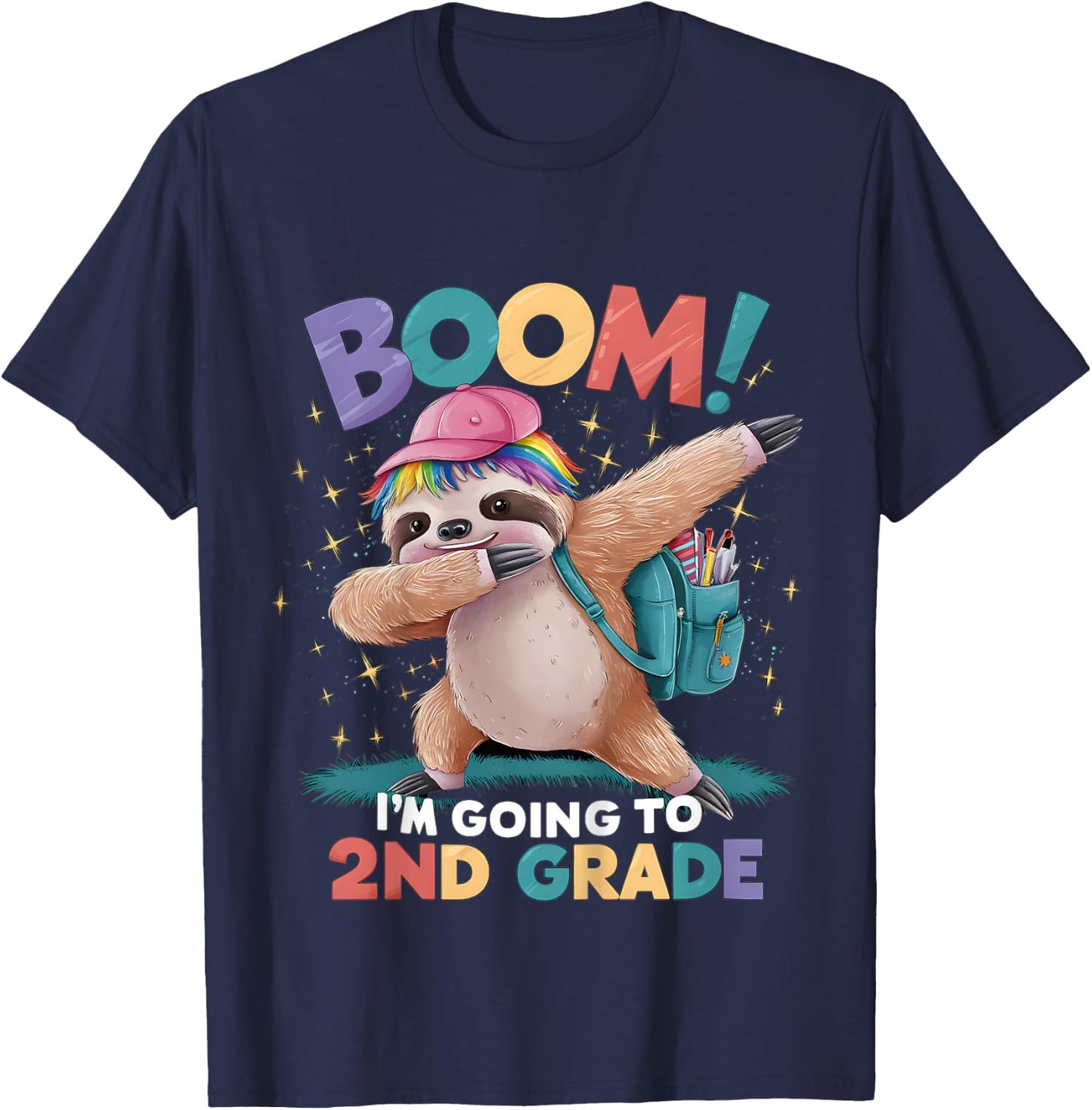 Kids Boom I'm Going To 2nd Grade Dabbing Sloth For Back To School T-Shirt - T-Shirt | Navy