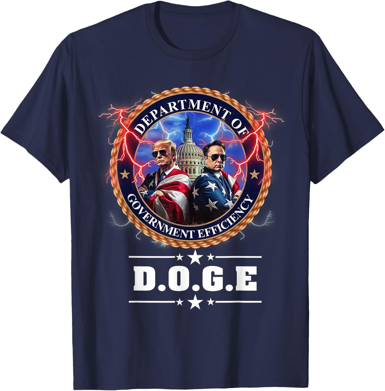 DOGE Department of Government Efficiency Trump 47th Elon , Black, S T-Shirt - T-Shirt | Navy