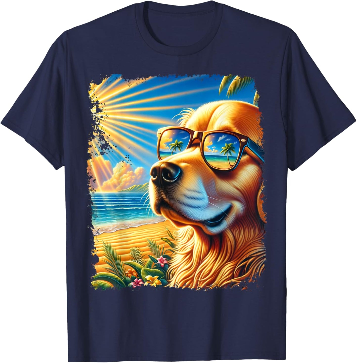Golden Retriever Hawaiian T-Shirt - T-Shirt | Navy