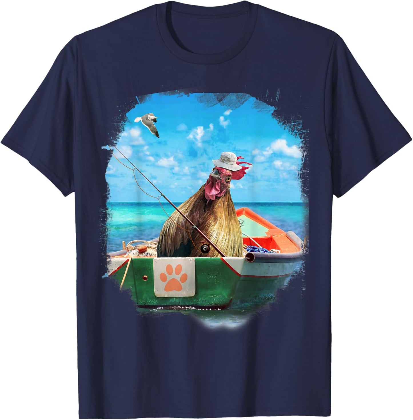 Chicken or Fish, Funny Chickens Fishing Boat T-Shirt - T-Shirt | Navy