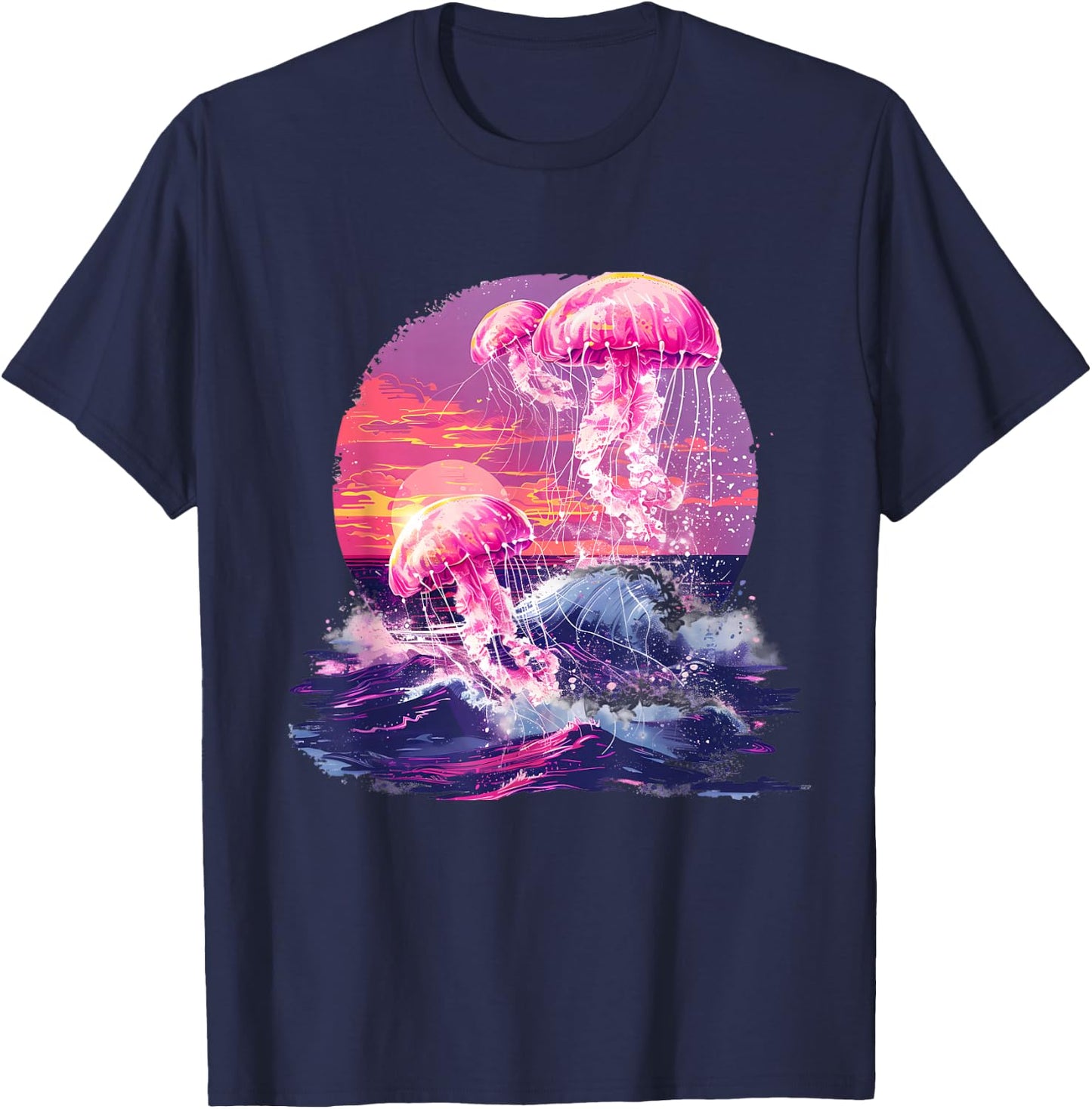 Jellyfish Sunset Ocean Sea Jellyfish Sea Ocean Animal Lover T-Shirt - T-Shirt | Navy