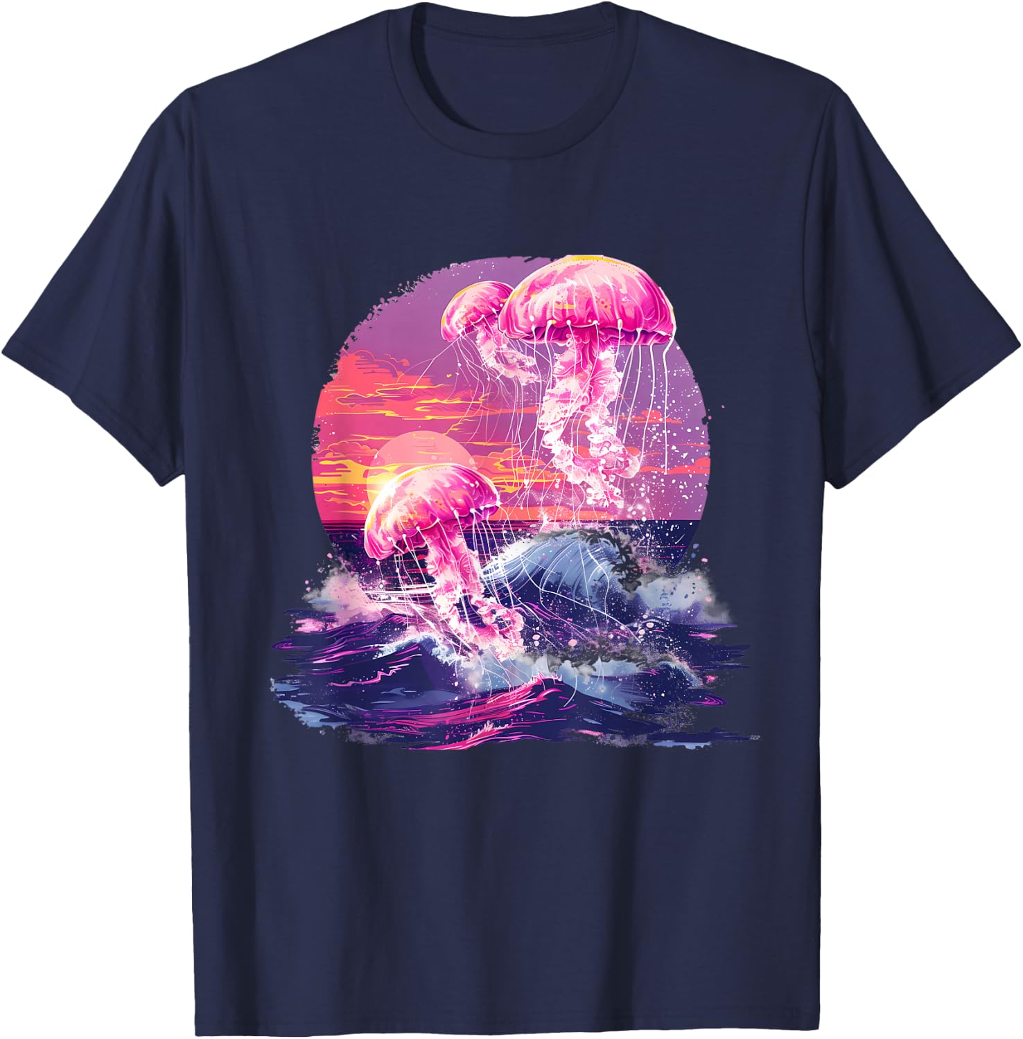 Jellyfish Sunset Ocean Sea Jellyfish Sea Ocean Animal Lover T-Shirt - T-Shirt | Navy