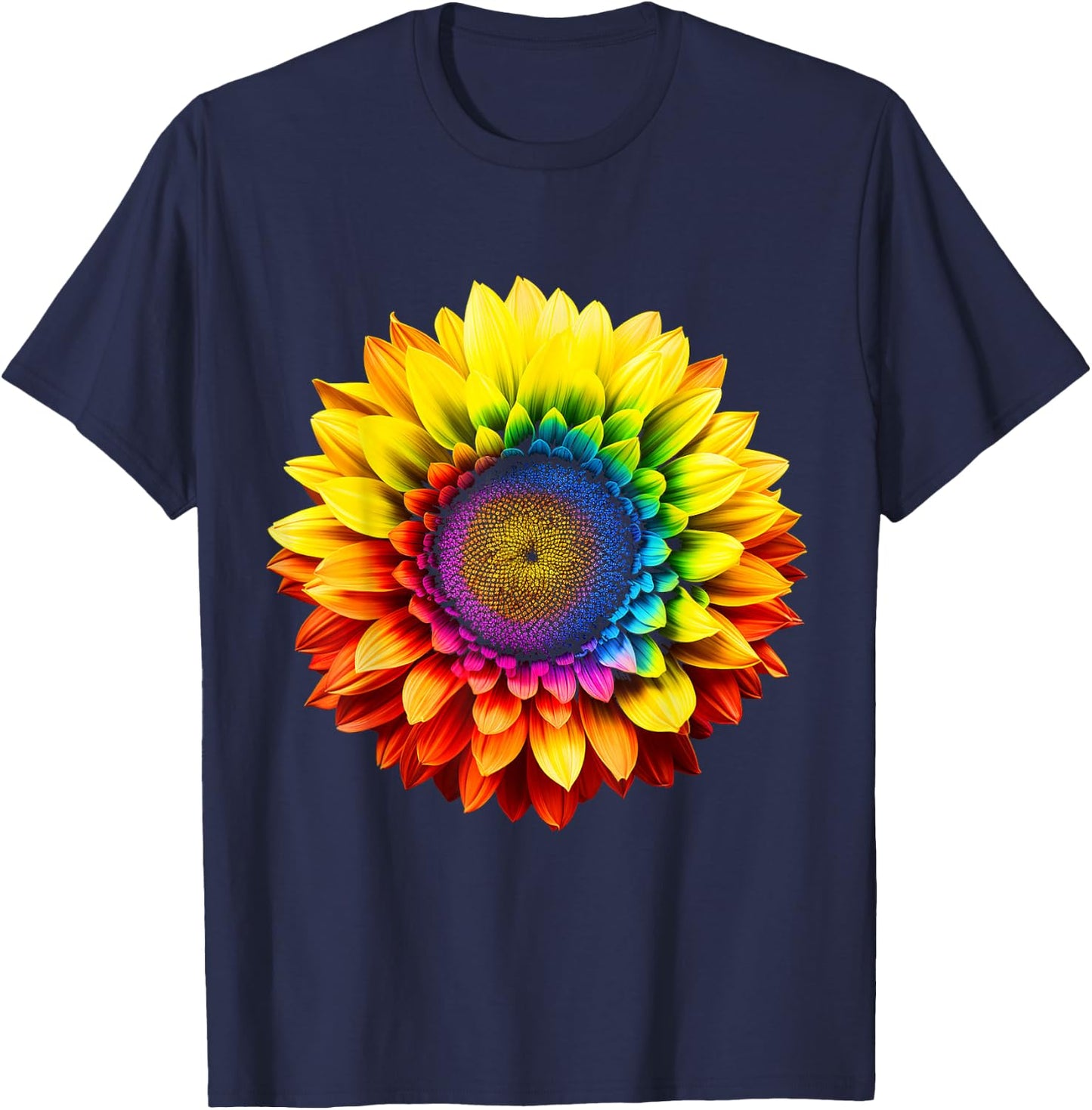 Flower Colourful Rainbow Art Graphic Motif Flower , black T-Shirt - T-Shirt | Navy