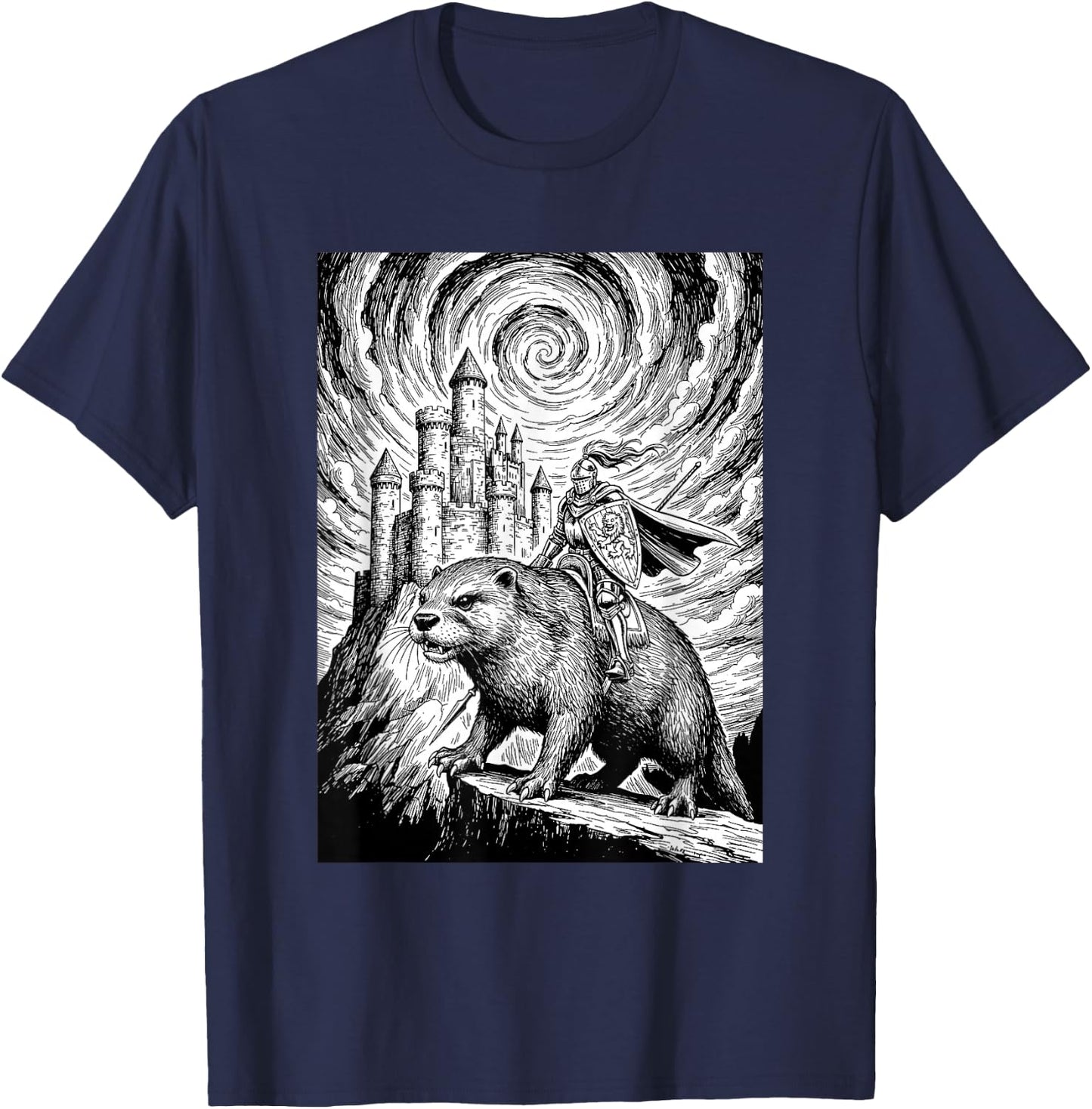 Giant Otter Fantasy Knight Medieval Design T-Shirt - T-Shirt | Navy