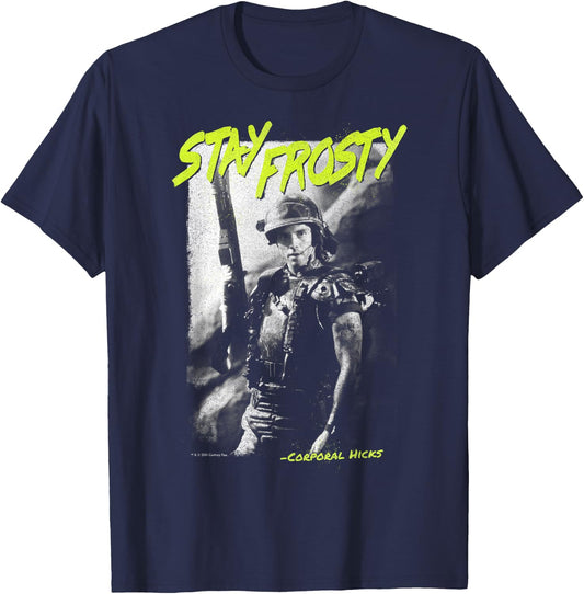 Aliens Corporal Hicks Stay Frosty Vintage Big Chest Portrait T-Shirt - T-Shirt | Navy