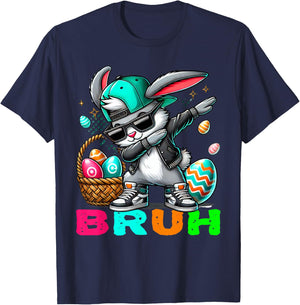 Dabbing Bunny Easter Bruh Meme Easter Day Eggs Boys Kids Men T-Shirt - T-Shirt | Navy