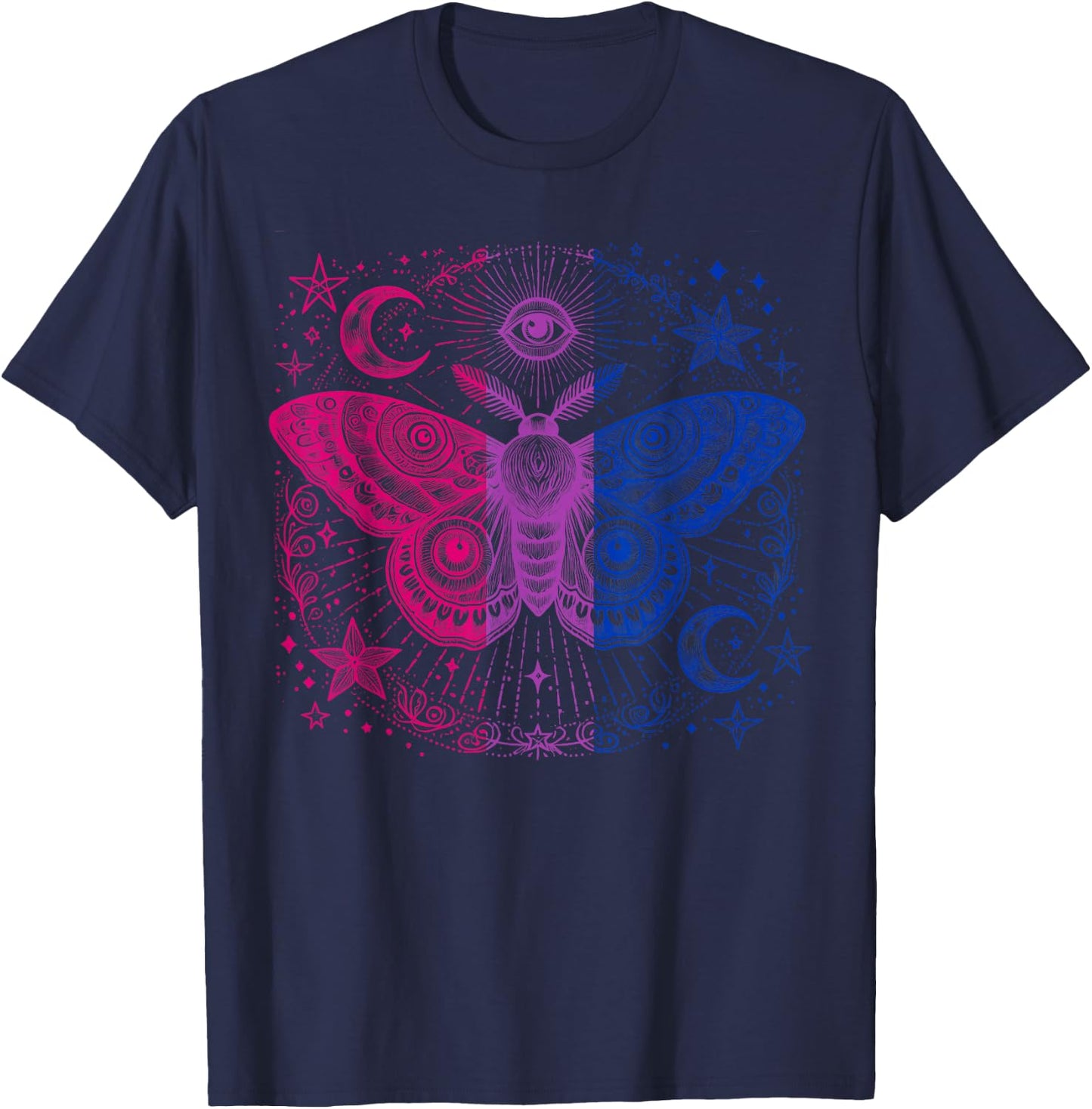 Mystical Bisexual Moth with Cosmic Pride Energy T-Shirt - T-Shirt | Navy