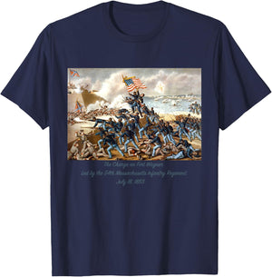 Charge on Fort Wagner South Carolina by Union in Civil War T-Shirt - T-Shirt | Navy