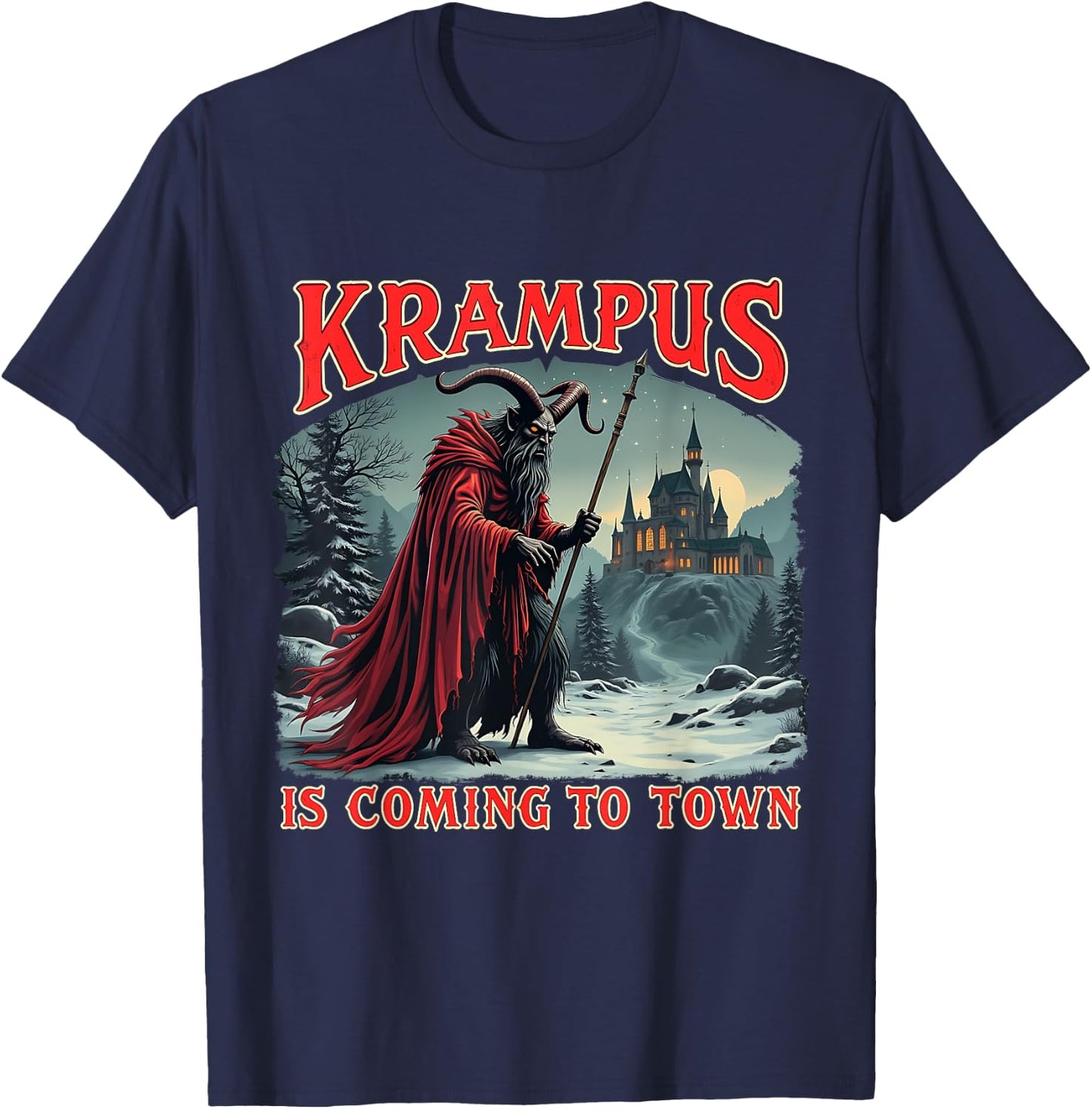 Merry Christmas Krampus Is Coming To Town Xmas Christmas Horror Costume T-Shirt - T-Shirt | Navy