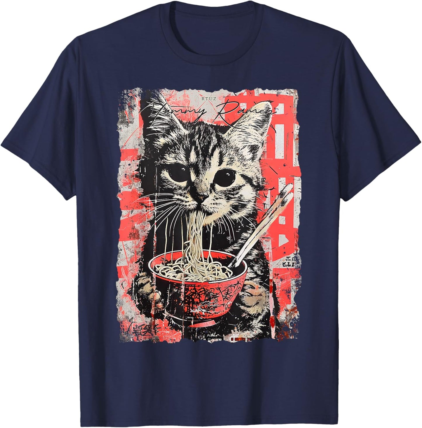 Ramen Noodles Cat Japan Y2K Kawaii Retro Cats Manga Anime T-Shirt - T-Shirt | Navy