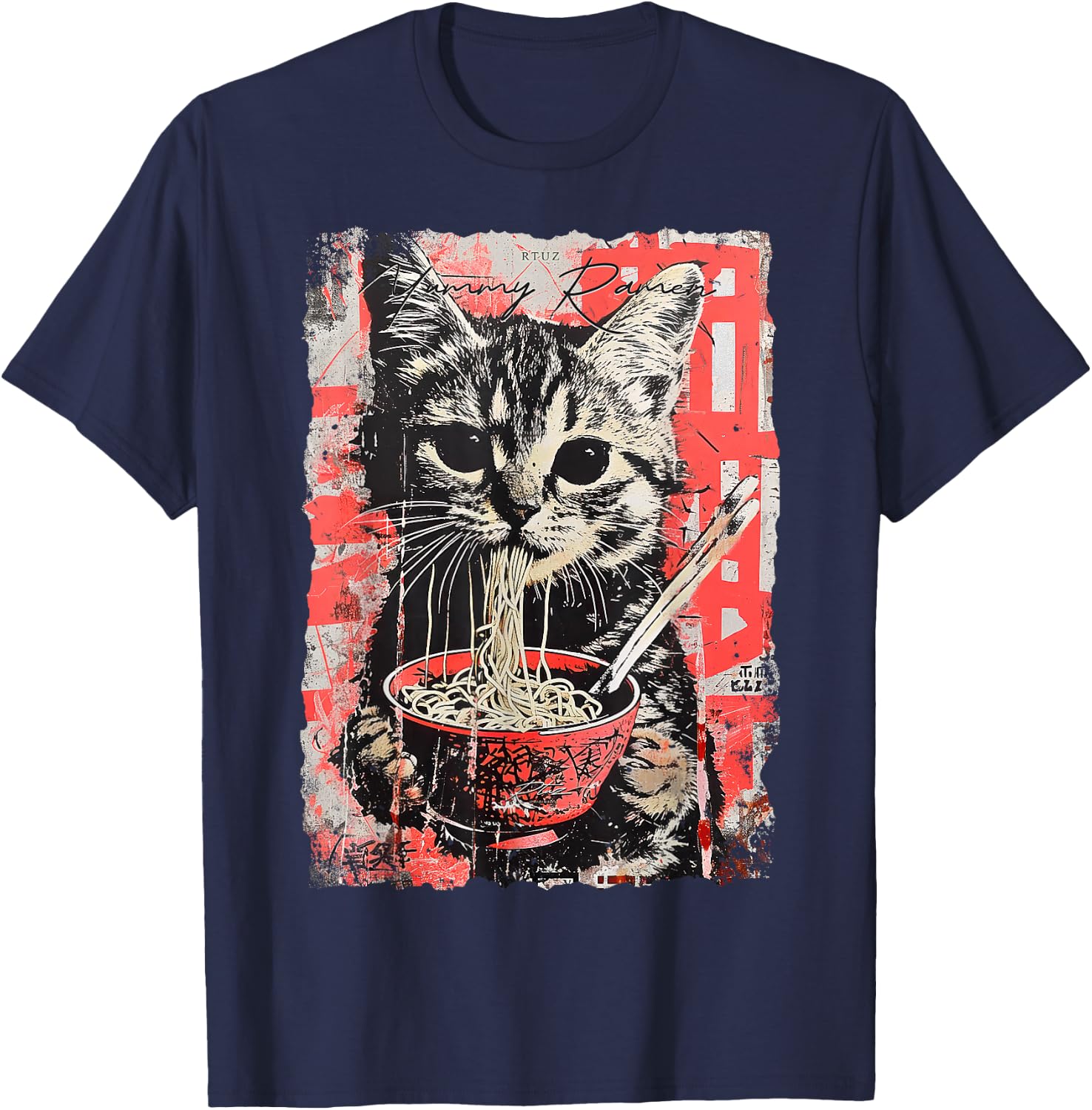 Ramen Noodles Cat Japan Y2K Kawaii Retro Cats Manga Anime T-Shirt - T-Shirt | Navy
