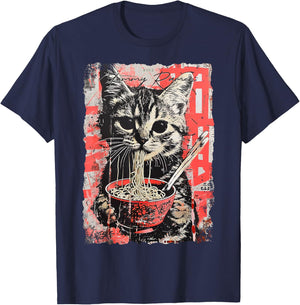 Ramen Noodles Cat Japan Y2K Kawaii Retro Cats Manga Anime T-Shirt - T-Shirt | Navy