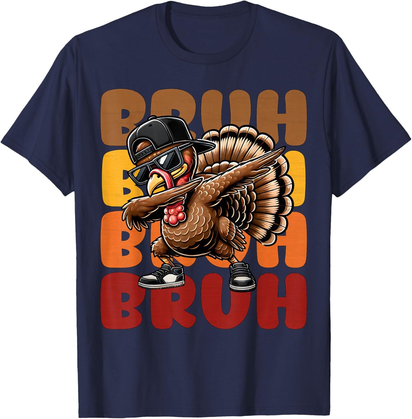 Bruh Turkey Dabbing Thanksgiving For Kids Boys Girls Funny T-Shirt - T-Shirt | Navy