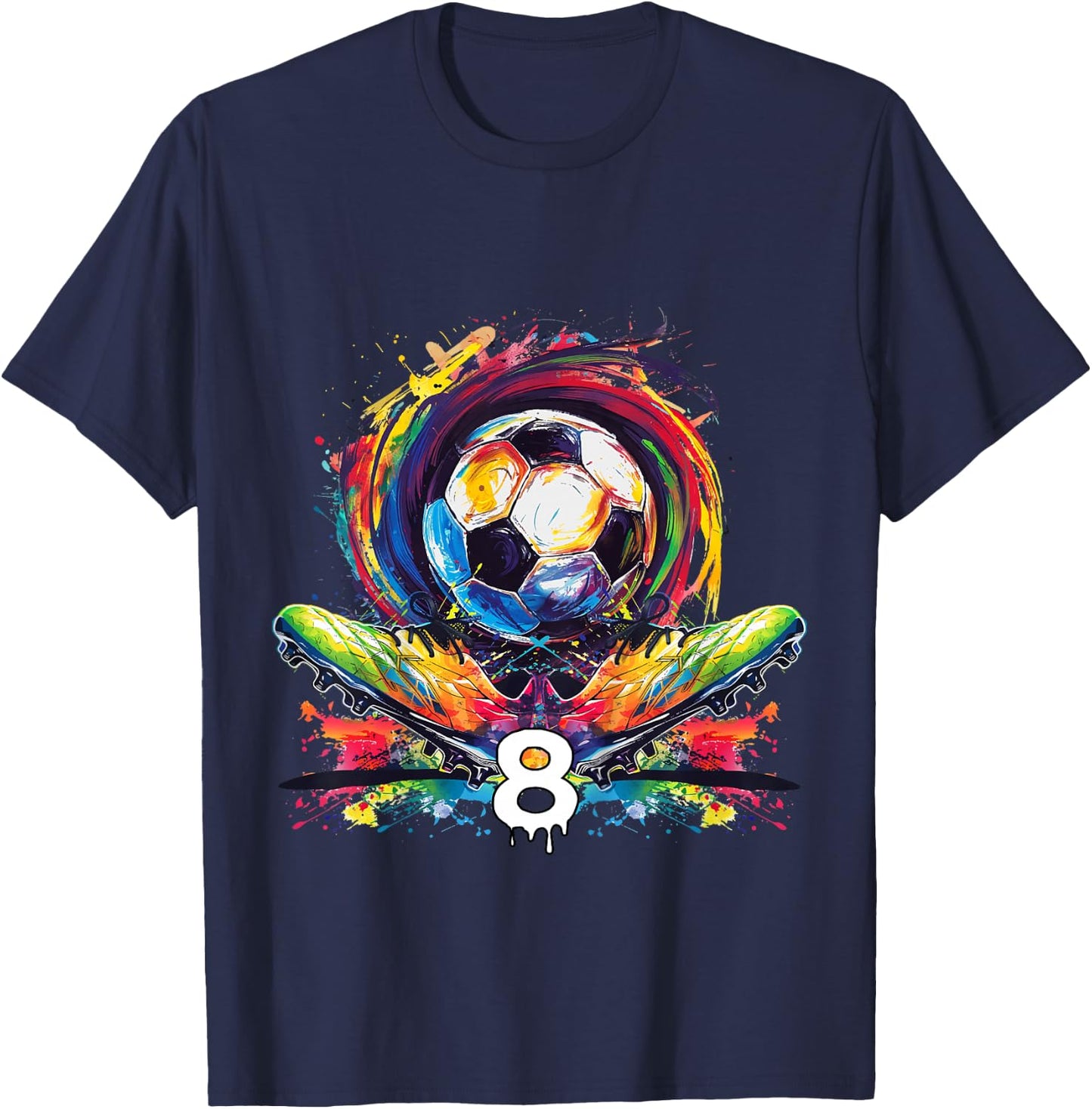 Children's 8th Birthday Boy 8 Years Football Gift , black T-Shirt - T-Shirt | Navy
