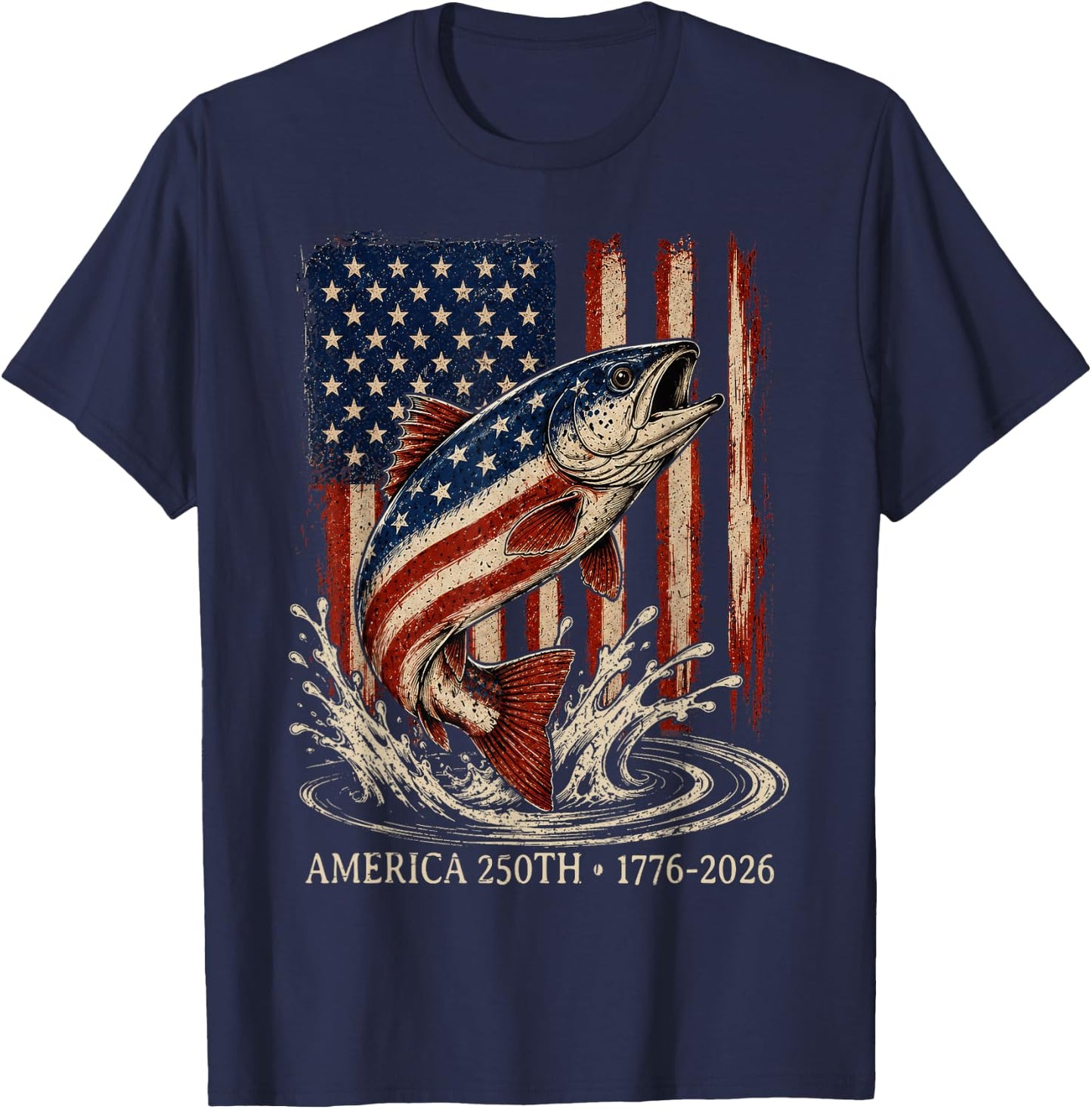 250 Years 1776 2026 Fishing American Flag 4th of July Men T-Shirt - T-Shirt | Navy
