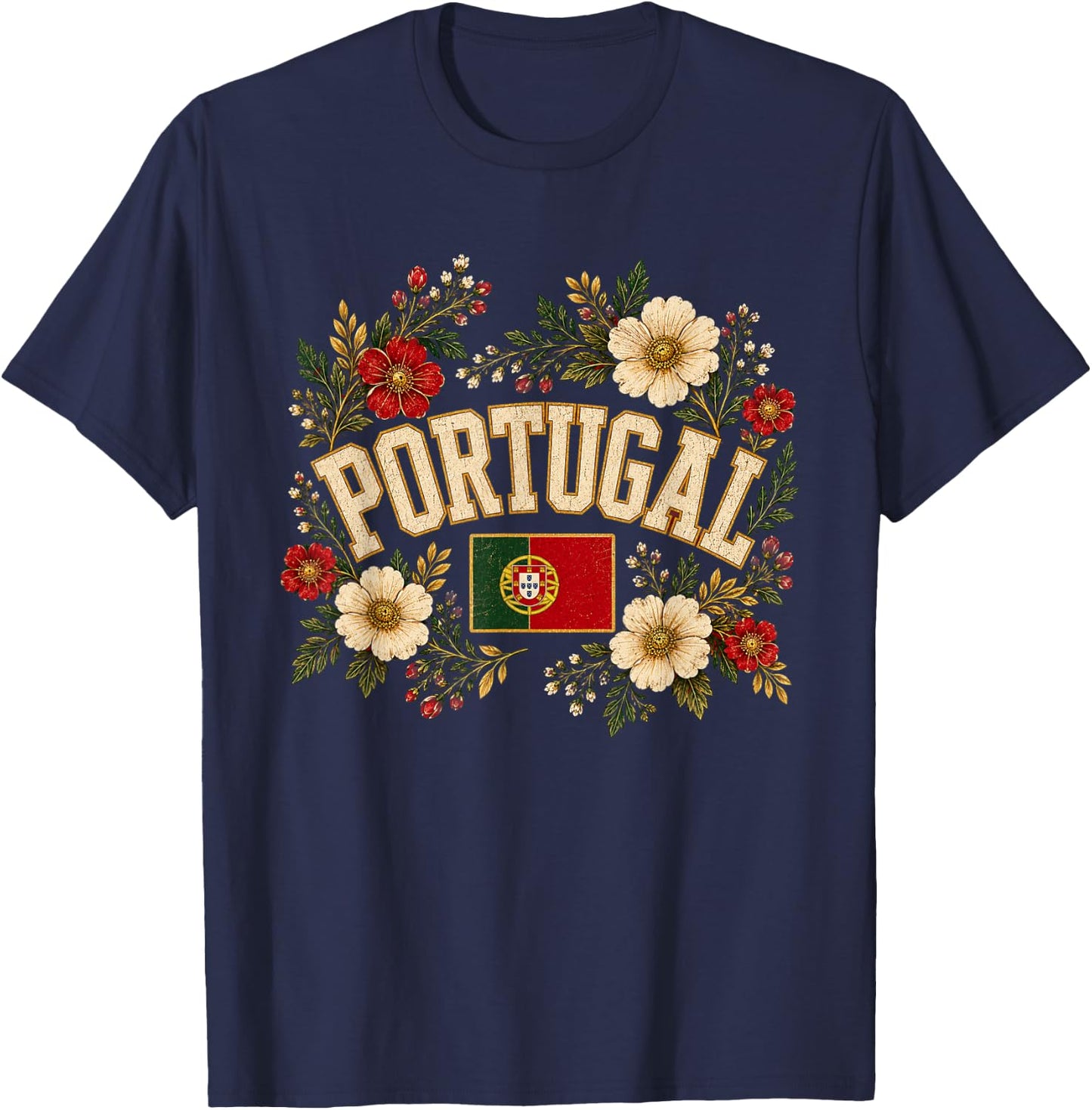 Portugal Floral Vintage Country Pride T-Shirt - T-Shirt | Navy