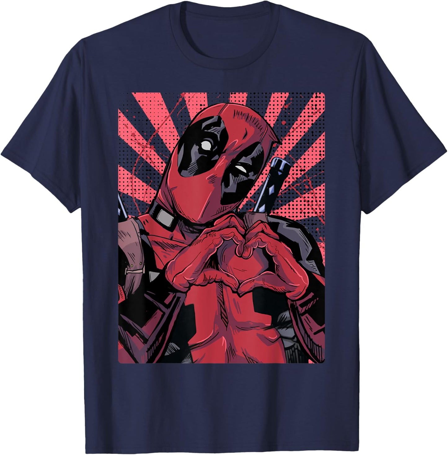 Marvel Deadpool Heart Hands , Black, S T-Shirt - T-Shirt | Navy