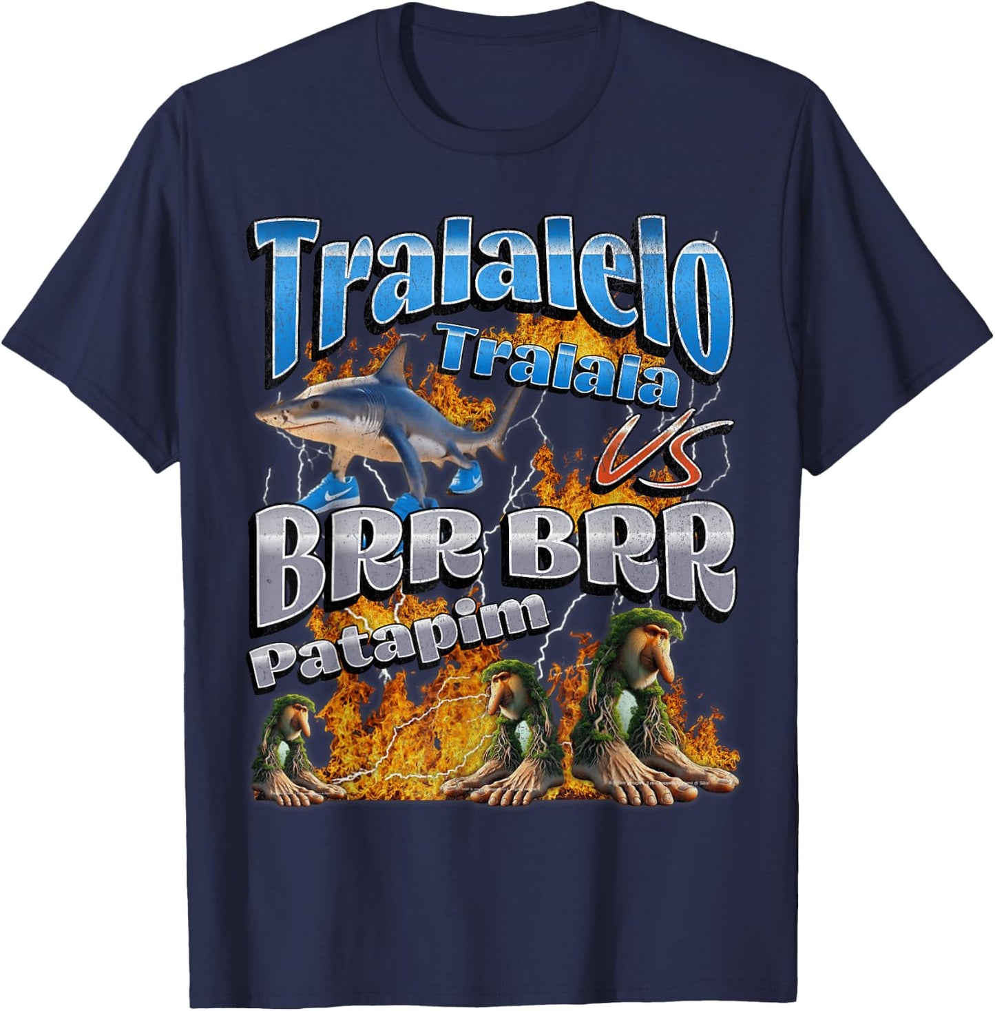 Tralalelo VS Brr Patapim Funny Italian Brainrot Meme Graphic T-Shirt - T-Shirt | Navy