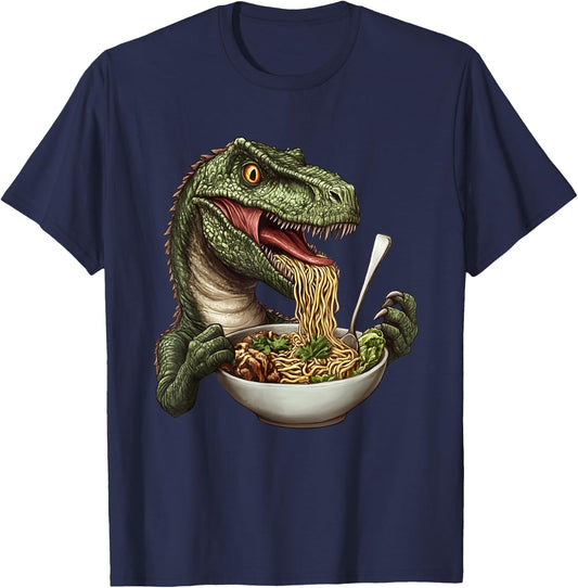 Microceratus Eating Ramen Funny Dinosaur T-Shirt - T-Shirt | Navy