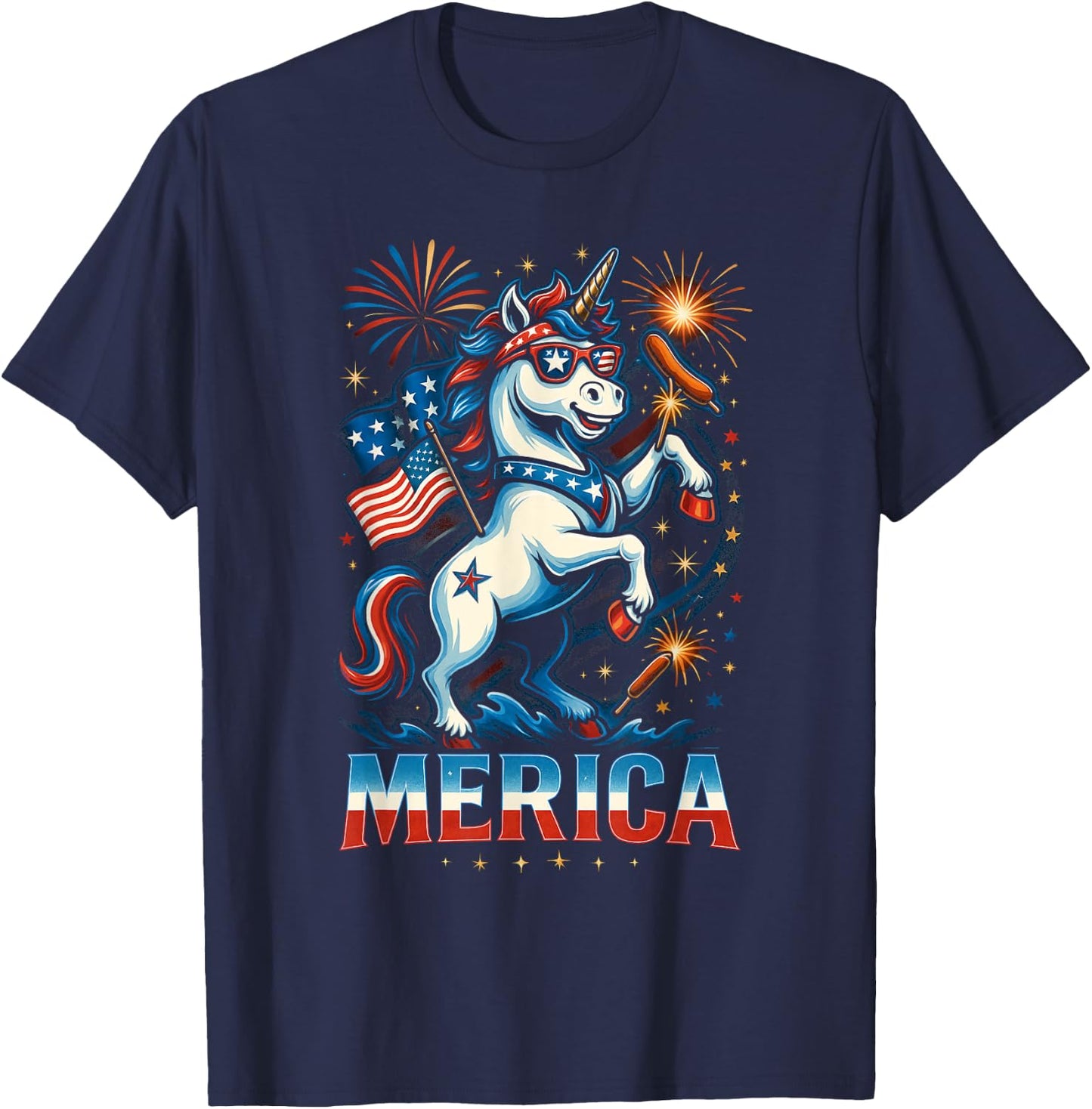 Funny Patriotic Unicorn 'Merica USA July 4th American Pride T-Shirt - T-Shirt | Navy