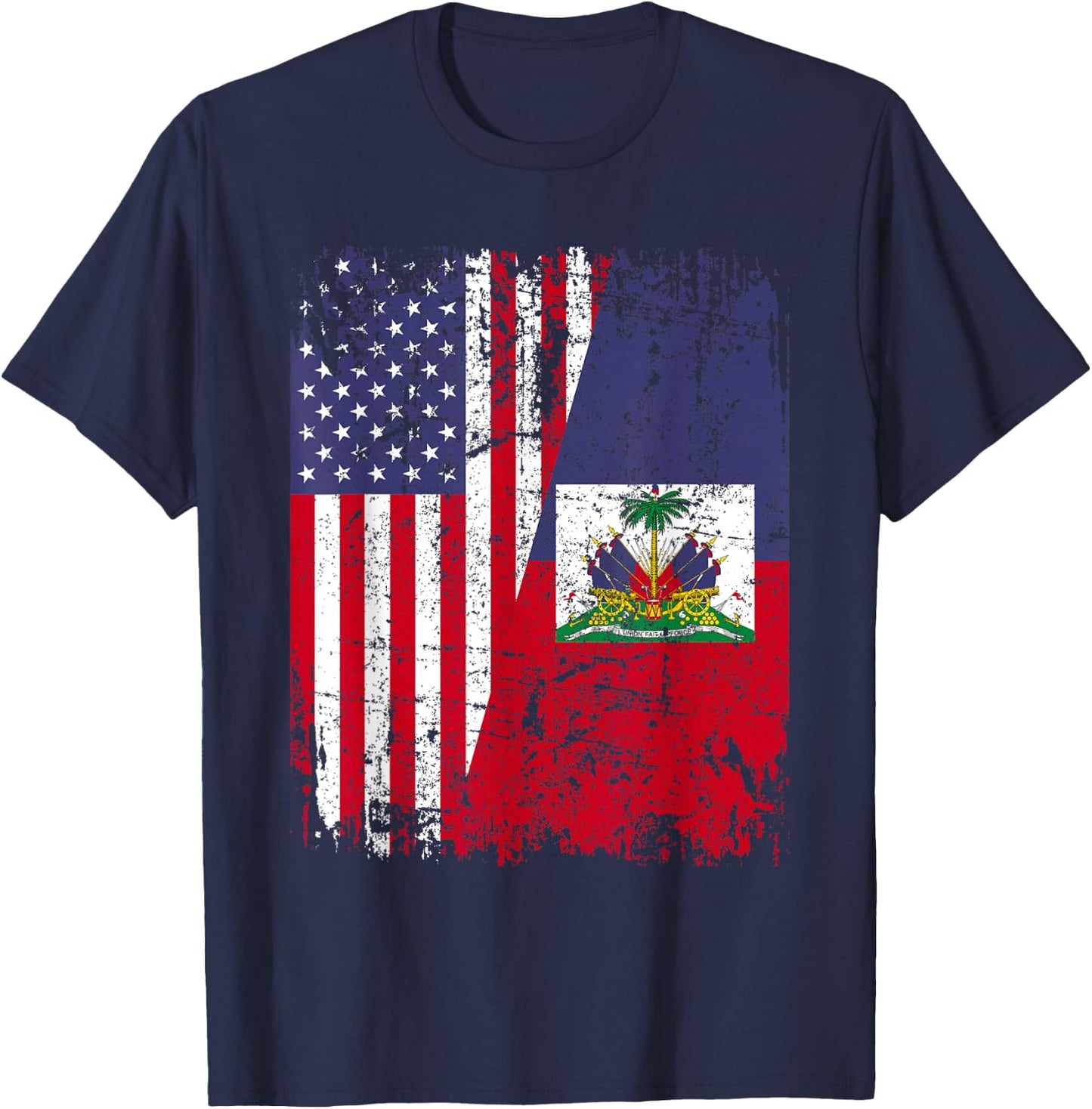HAITIAN ROOTS | Half American Flag | HAITI FLAG T-Shirt - T-Shirt | Navy