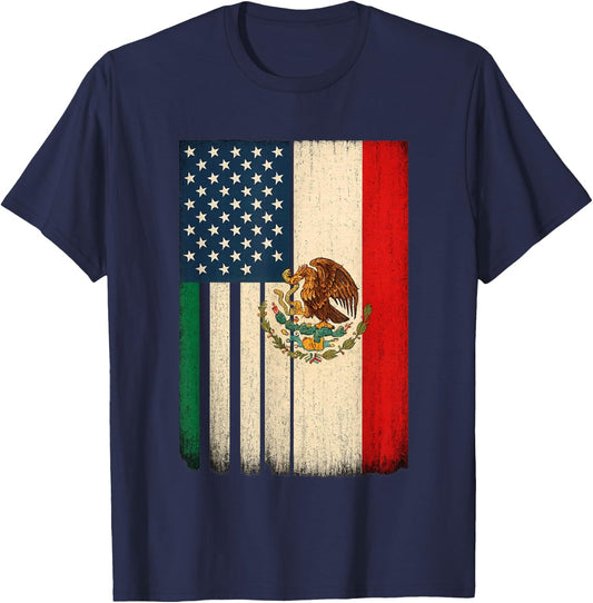 Mexico Flag 4th of July USA American Mexican Flag T-Shirt - T-Shirt | Navy