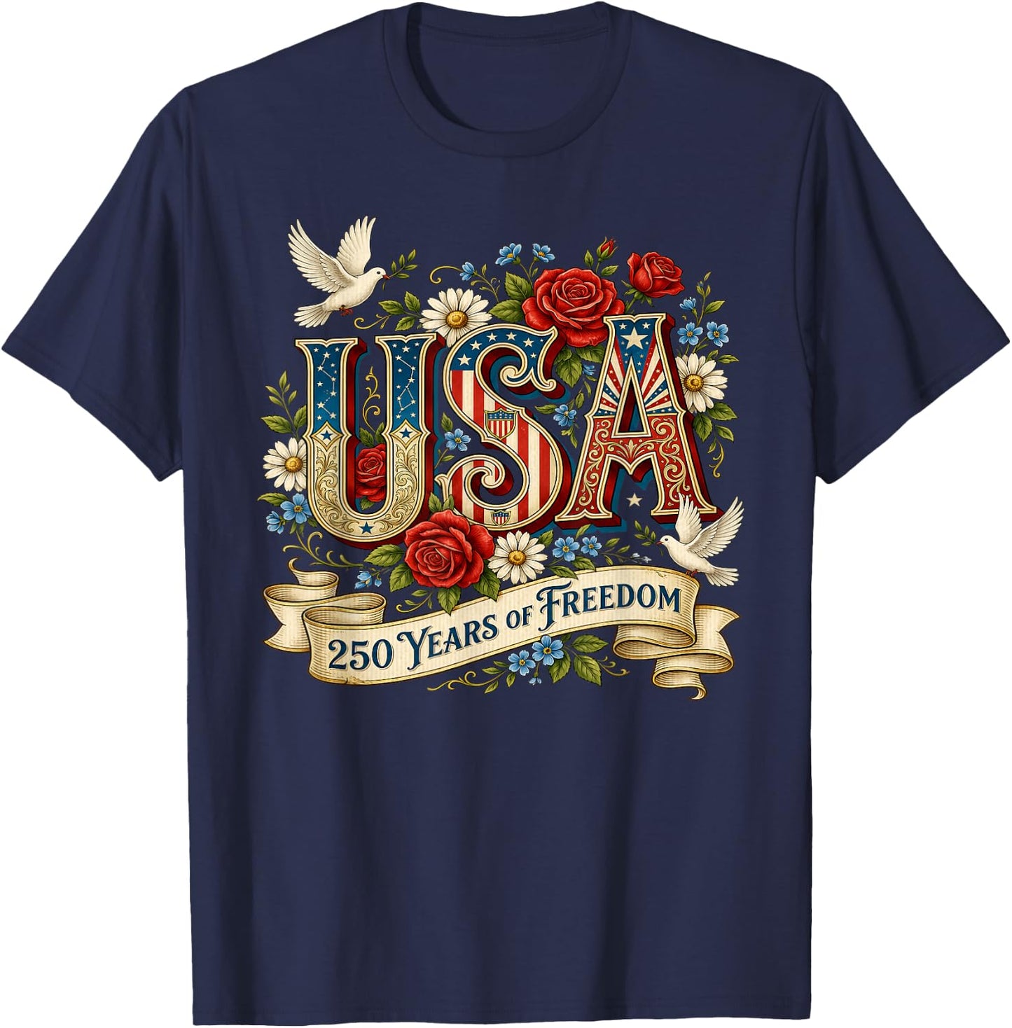 USA America 1776-2026 250 Years Freedom Happy 4th of July T-Shirt - T-Shirt | Navy
