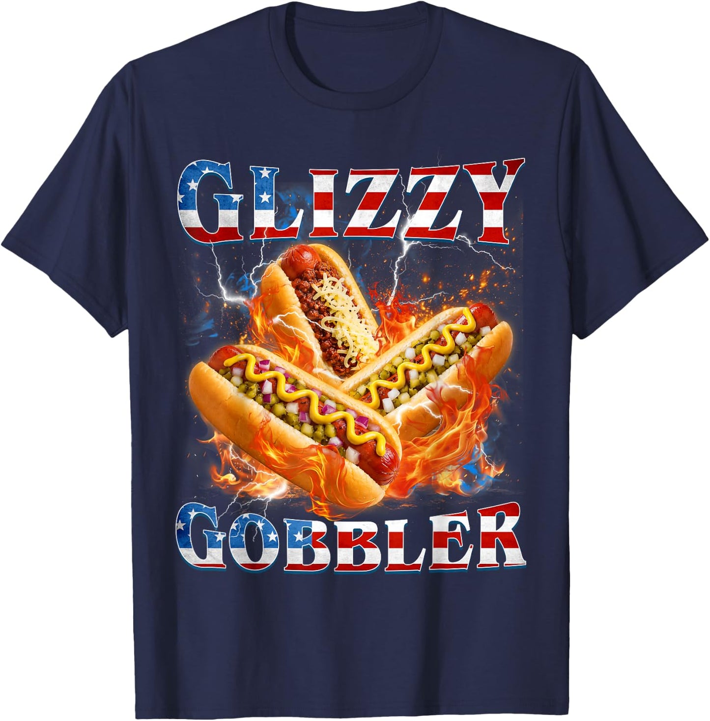 Funny Glizzy Gobbler Meme Hilarious Hotdog Glizzy Lovers T-Shirt - T-Shirt | Navy