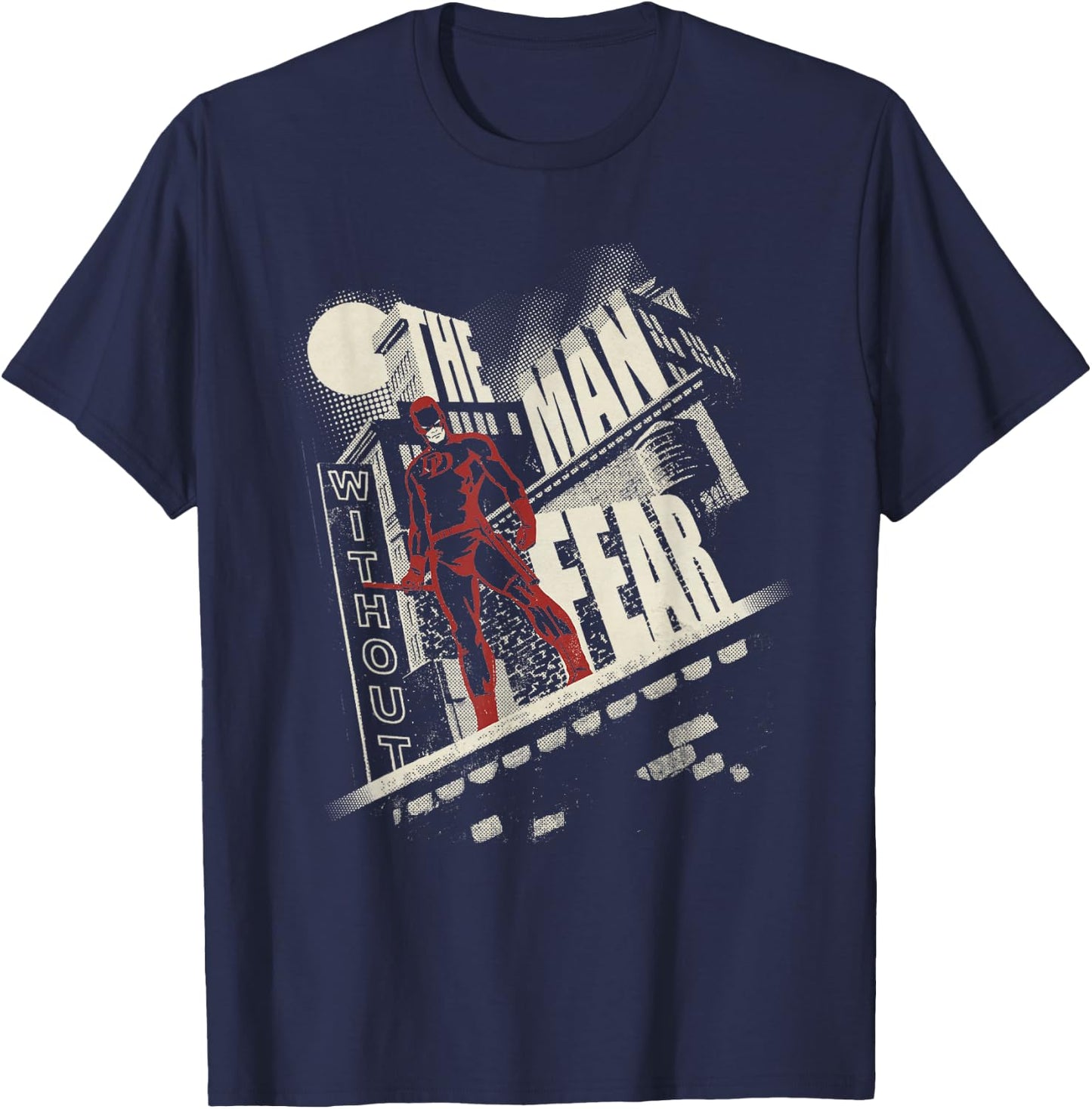 Marvel Daredevil The Man Without Fear Night Rooftop Black , Black, S T-Shirt - T-Shirt | Navy