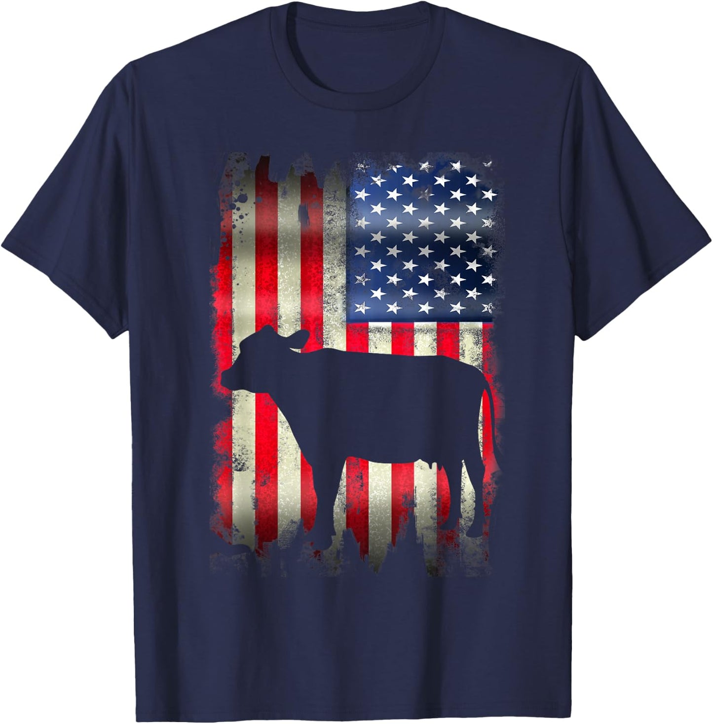 Cow USA American Flag 4th of July Patriotic Gift Women Kids Men T-Shirt - T-Shirt | Navy