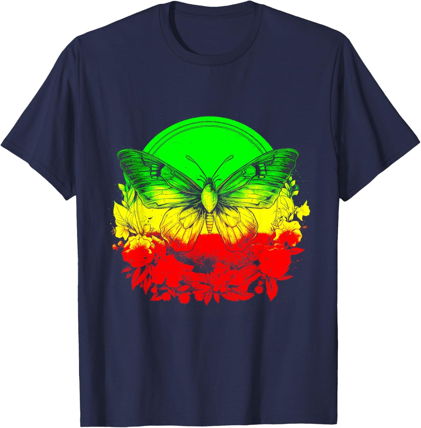 Rasta Reggae Butterfly Rastafari Jamaican Pride Rastafarian T-Shirt - T-Shirt | Navy
