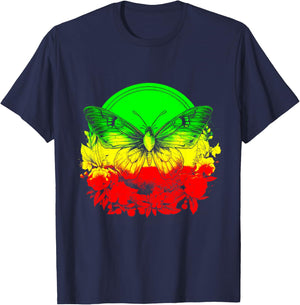 Rasta Reggae Butterfly Rastafari Jamaican Pride Rastafarian T-Shirt - T-Shirt | Navy
