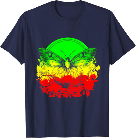 Rasta Reggae Butterfly Rastafari Jamaican Pride Rastafarian T-Shirt - T-Shirt | Navy