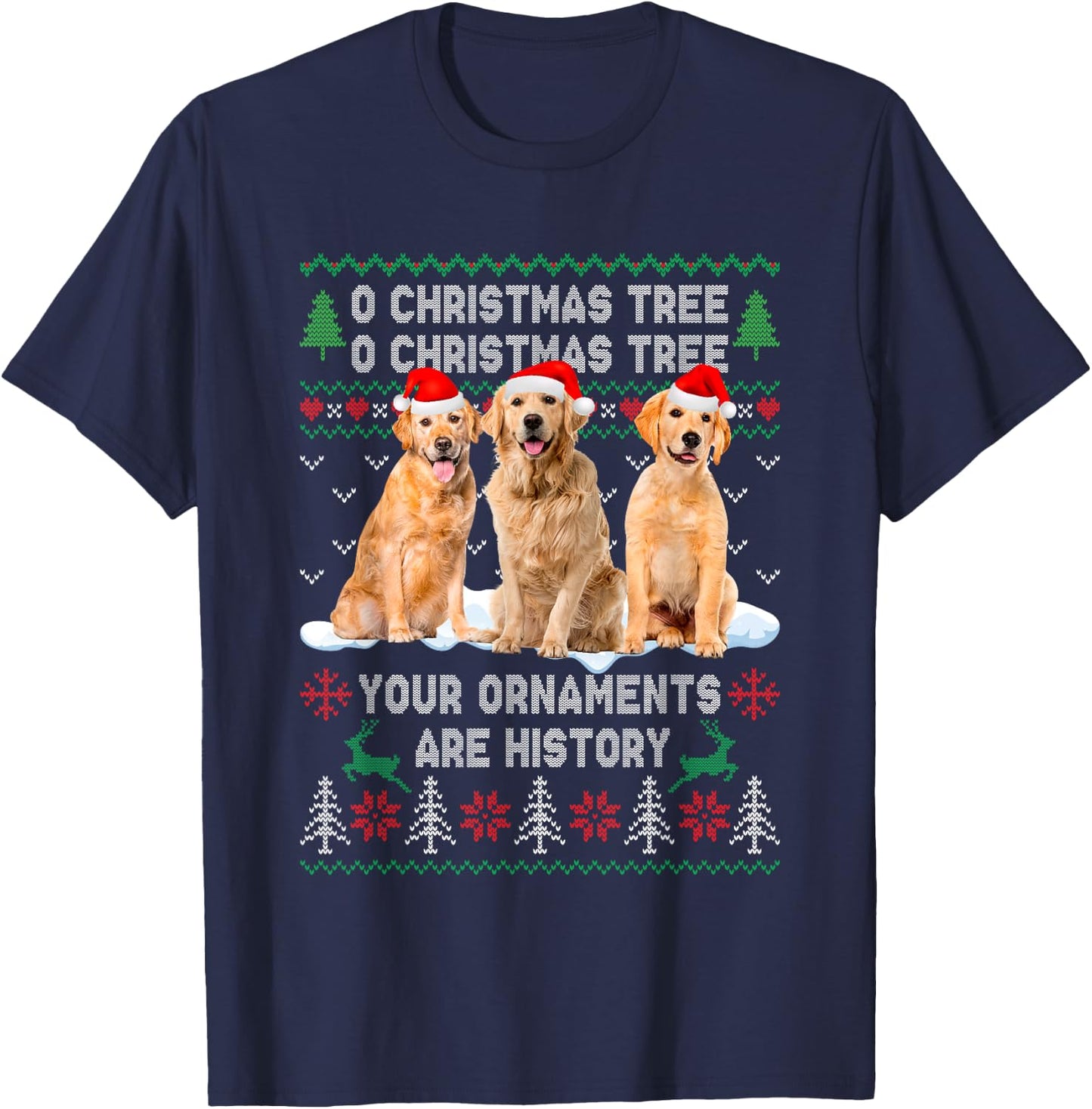 Cute Golden Retriever Dog Oh Christmas Tree Ugly Xmas Men Women Kids T-Shirt - T-Shirt | Navy