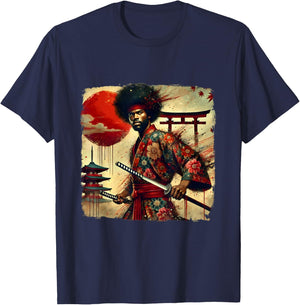 Vintage African Bushido Warrior Katana Afro American Samurai T-Shirt - T-Shirt | Navy
