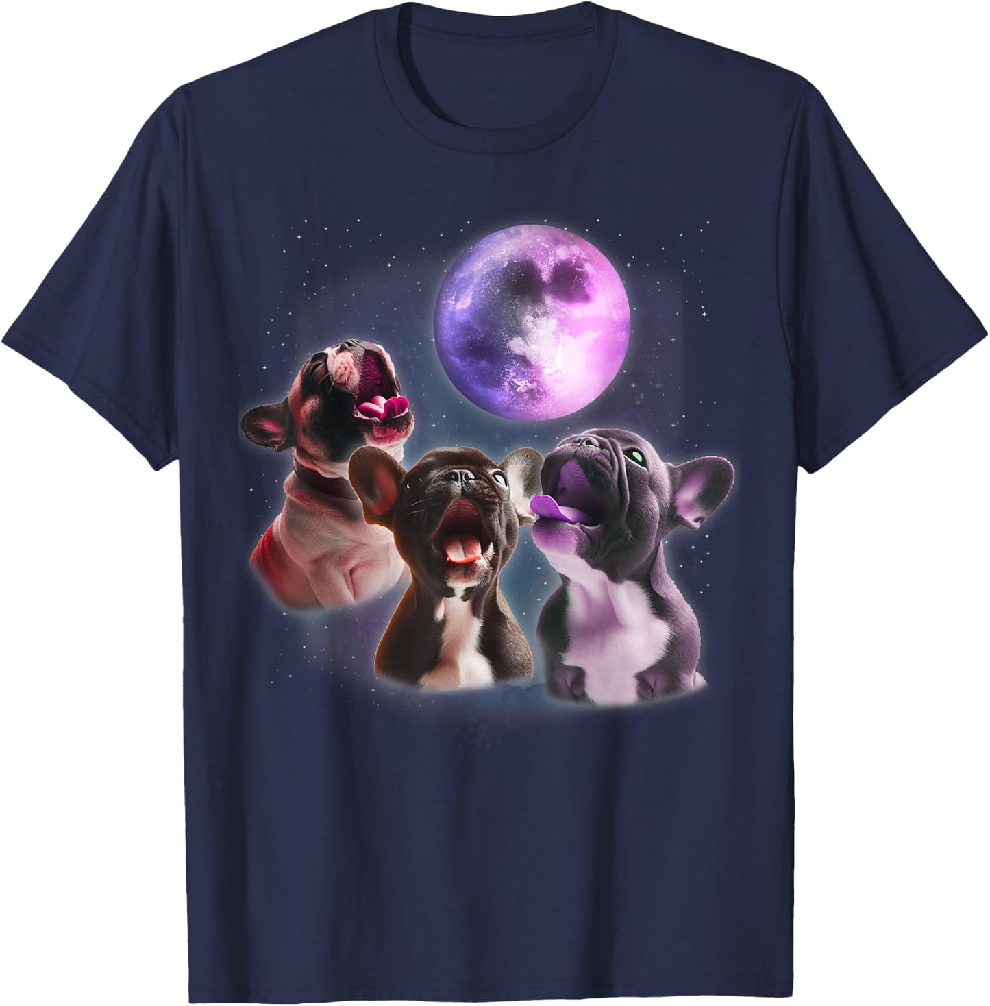 3 French Bulldog Howling At The Moon Funny Frenchie Dog Pet Women Kids T-Shirt - T-Shirt | Navy